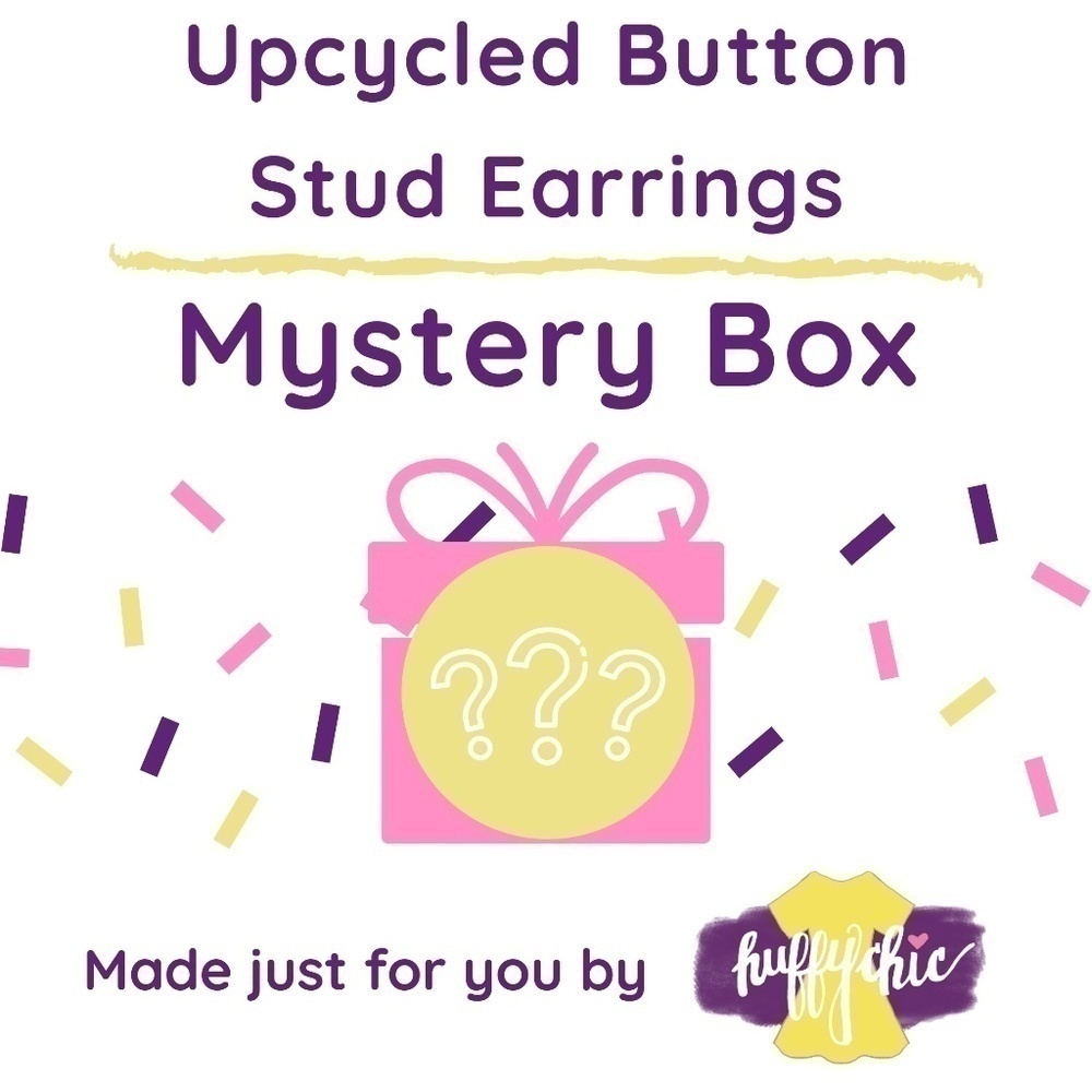 3 Pairs Upcycled Button Stud Earrings Mystery Box
